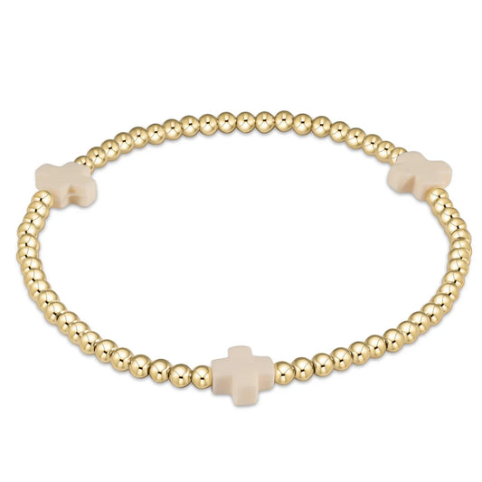 ENewton/ EGirl/ Signature Cross Gold Pattern 3mm Bead Bracelet-Off-White