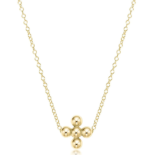 ENewton/ 16" Necklace Gold-Signature Cross Beaded Gold 3MM