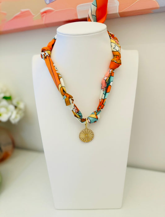 The Create Your Own Scarf Necklace-Orange Whimsical-CZ Coin