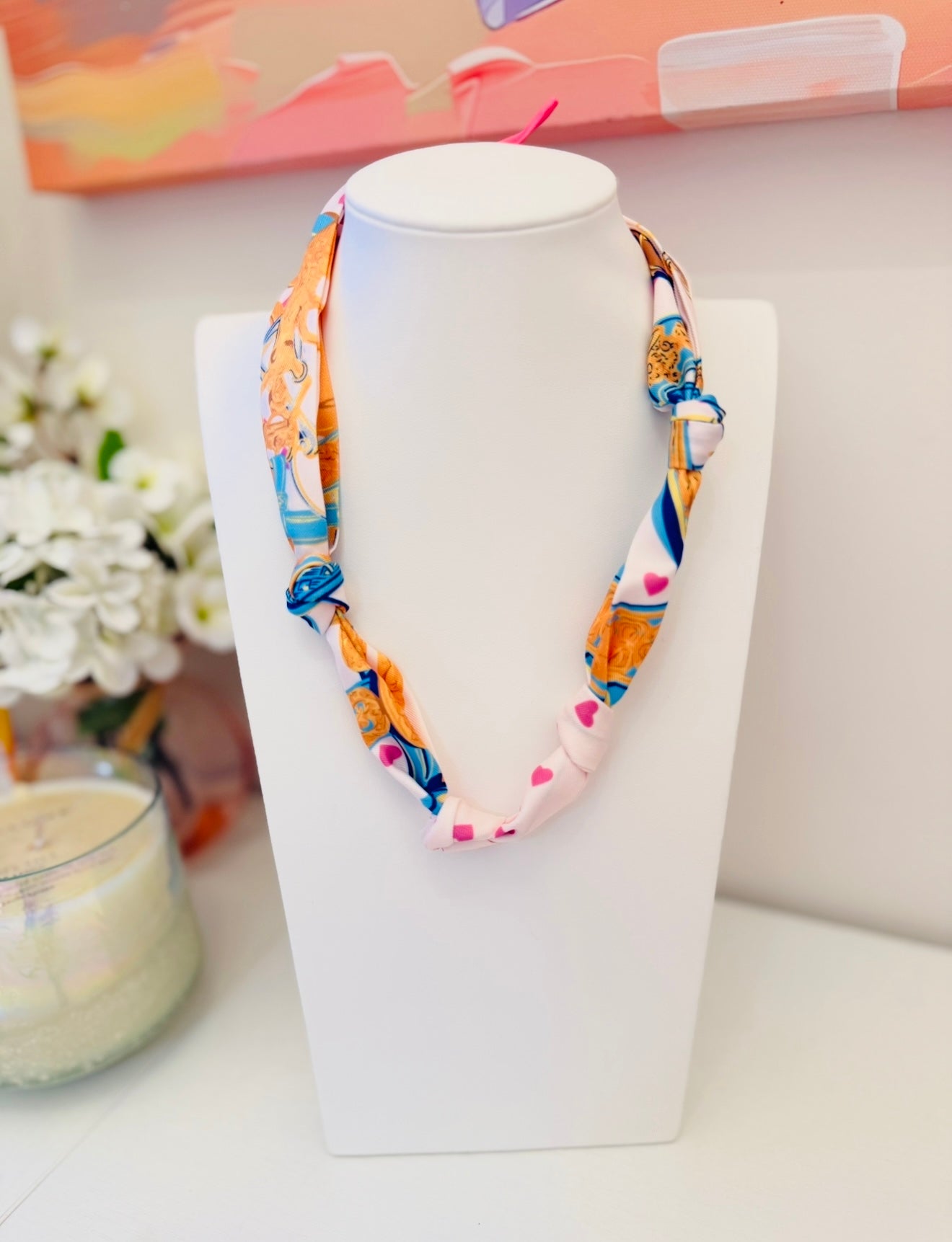 The Knotted Pink Heart Scarf Necklace