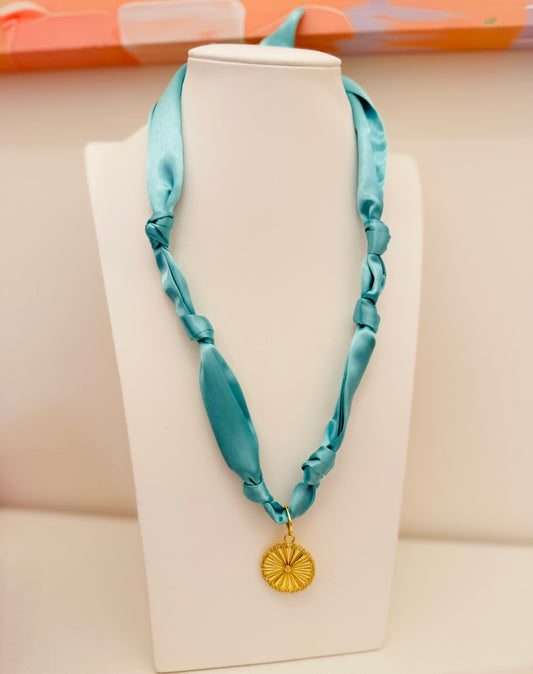The Create Your Own Necklace-Aqua Satin-Large Coin