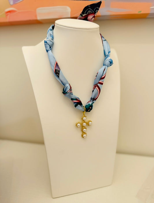 The Create Your Own Necklace-Scarf GG-Pearl Cross