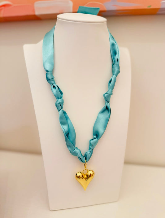 The Create Your Own Necklace-Aqua Satin-Happy Heart