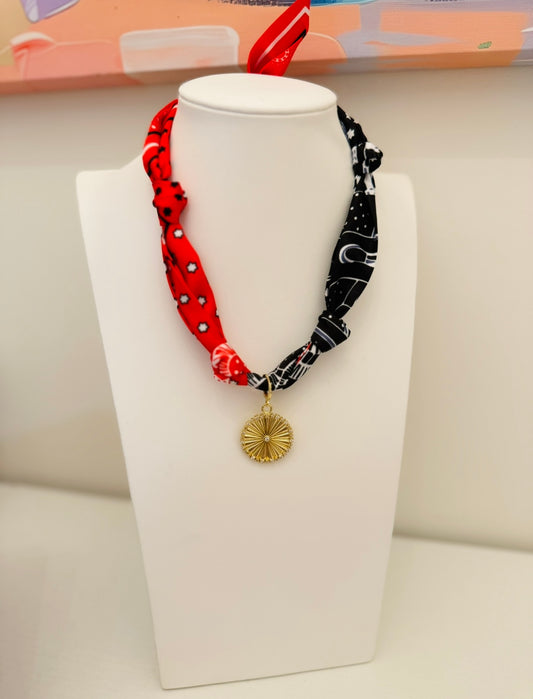 The Create Your Own Necklace-Red and Black Bandana-CZ Coin