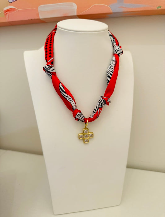 The Create Your Own Necklace-Red Zebra-Block Cross