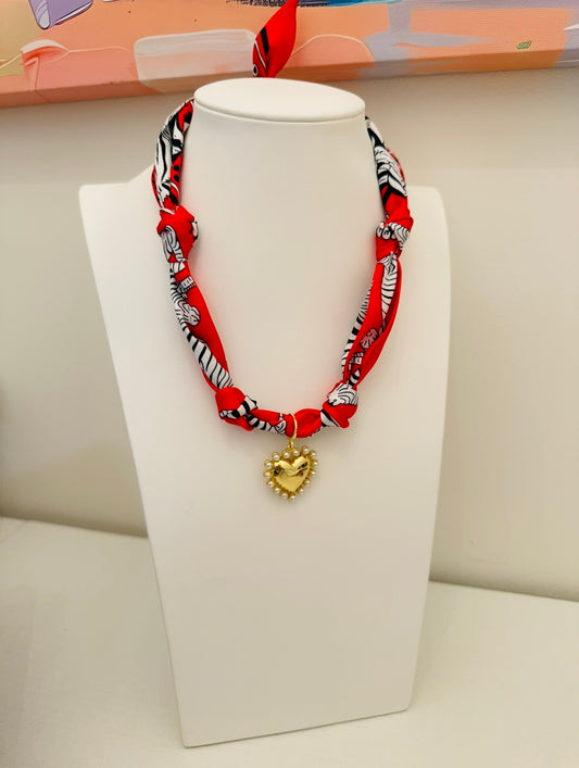 The Create Your Own Necklace-Red Zebra-Pearl Heart
