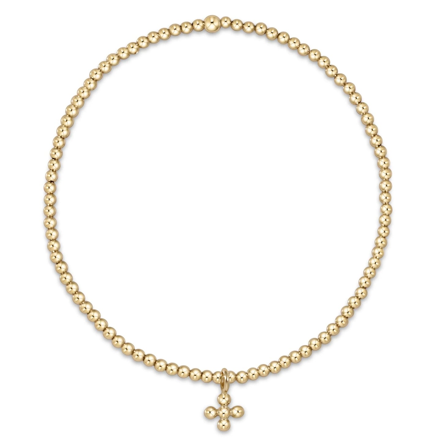 ENewton/ Classic Gold 2MM Bead Bracelet-Classic Beaded Signature Cross Small Gold Charm