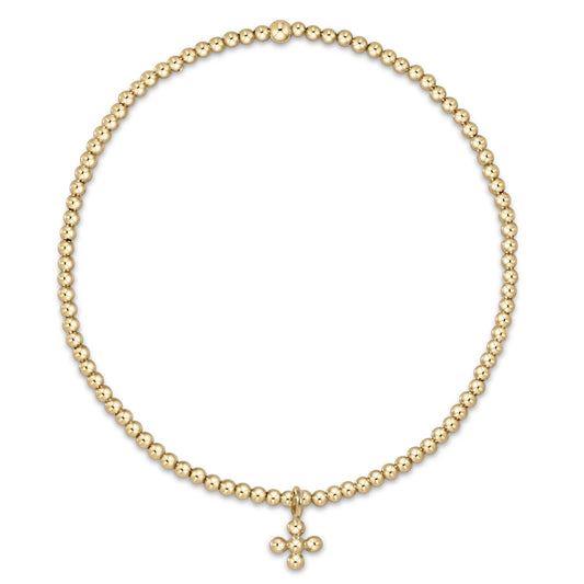 ENewton/ Classic Gold 2MM Bead Bracelet-Classic Beaded Signature Cross Small Gold Charm