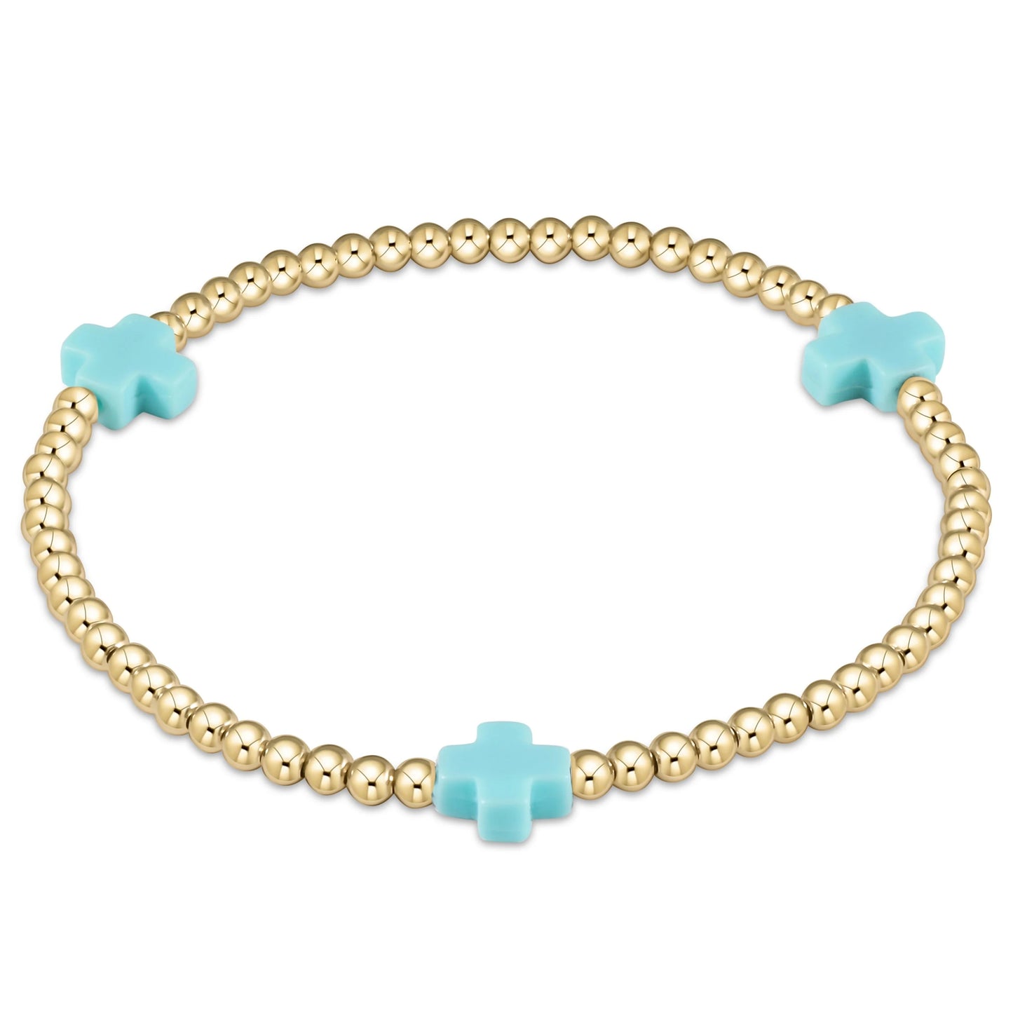 ENewton/ EGirl/ Signature Cross 3MM Gold Bracelet-Turquoise