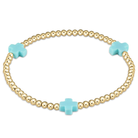 ENewton/ EGirl/ Signature Cross 3MM Gold Bracelet-Turquoise