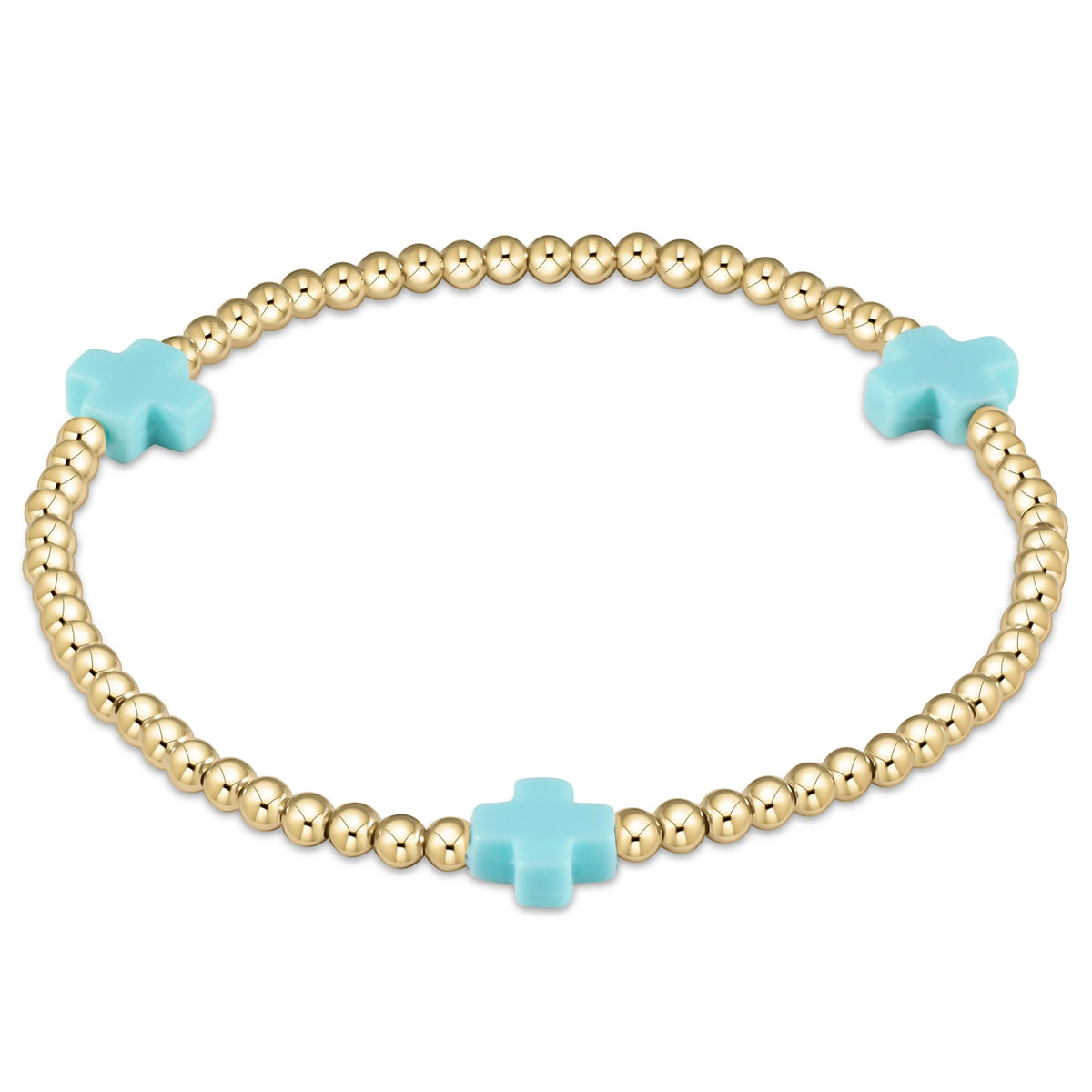ENewton/ Extends/ Signature Cross 3MM Gold Bracelet-Turquoise