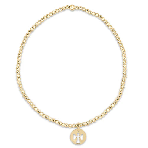 ENewton/ EGirl/ Classic Gold 2MM Bead Bracelet-Guardian Angel Small Gold Disc