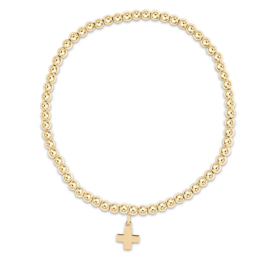 ENewton/ Extends/ Classic Gold 3MM Bead Bracelet - Signature Cross Gold Charm