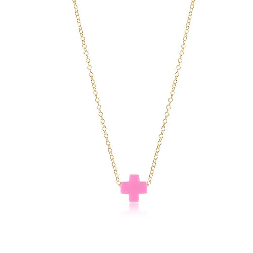 ENewton/ 16" Necklace Gold-Signature Cross Bright Pink