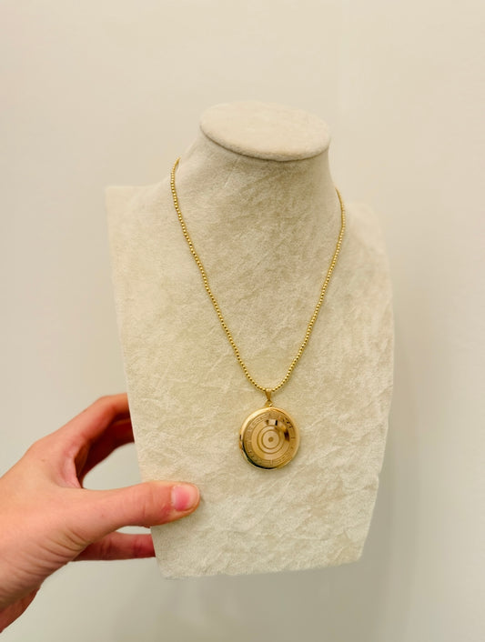 ENewton/ 15" Choker Classic Gold 2mm Bead-Cherish Large Gold Locket