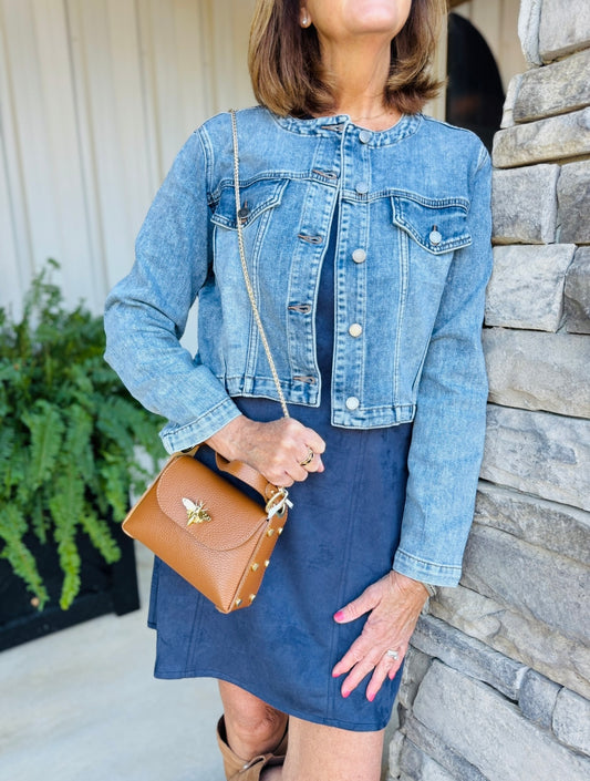Just Black/ Collarless Jean Jacket/ Medium