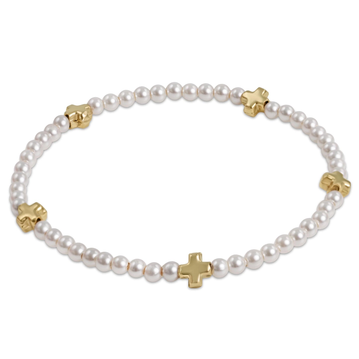 ENewton/ EGirl/ Signature Cross Small 3MM Pearl Bracelet-Gold