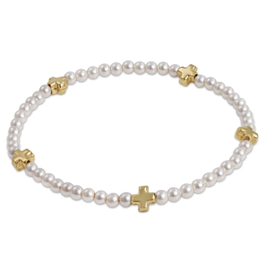ENewton/ EGirl/ Signature Cross Small 3MM Pearl Bracelet-Gold
