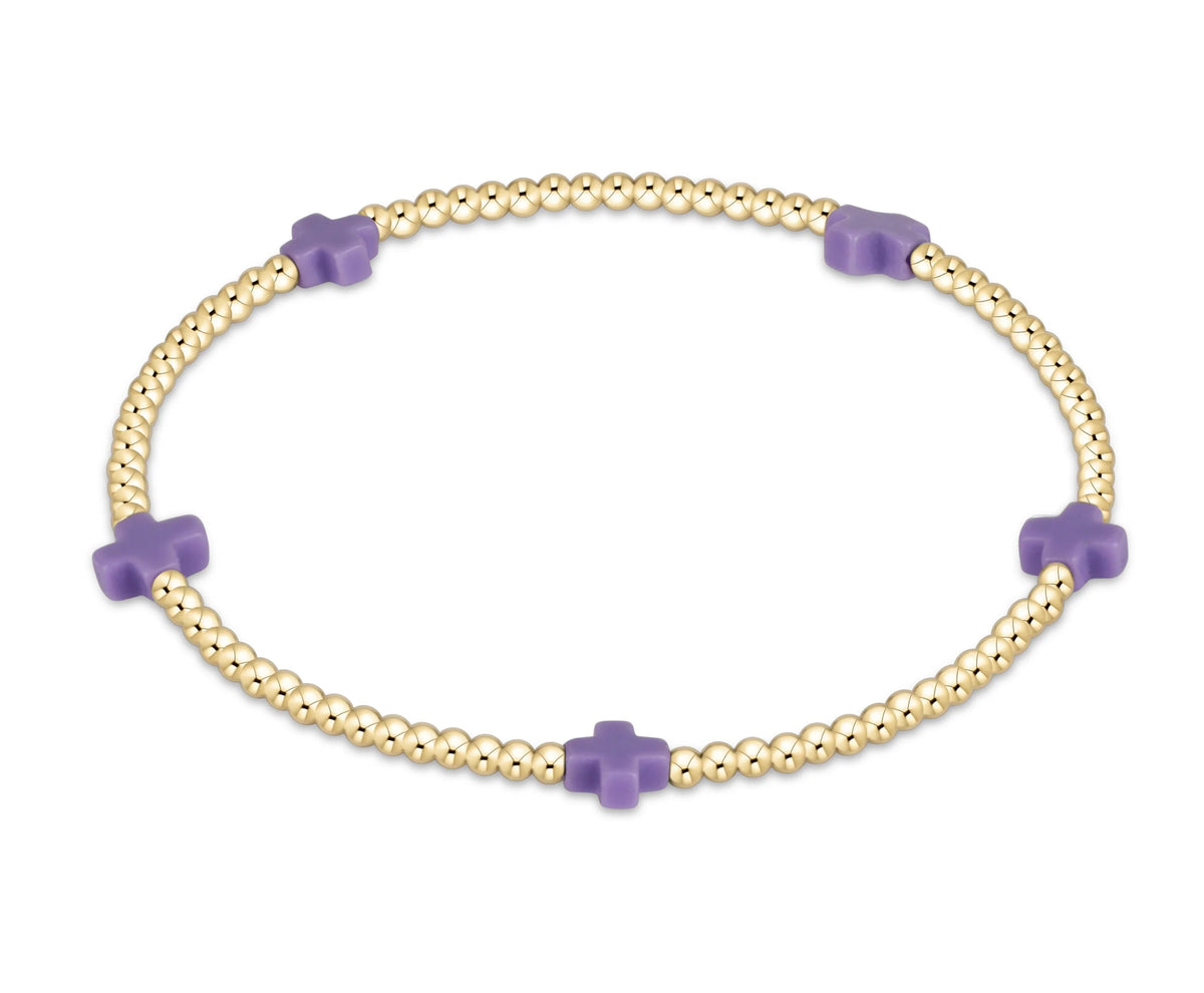 ENewton/ Signature Cross Small 2MM Gold Bracelet-Purple