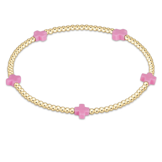 ENewton/ EGirl/ Signature Cross Small Gold Pattern 2mm Bead Bracelet-Bright Pink
