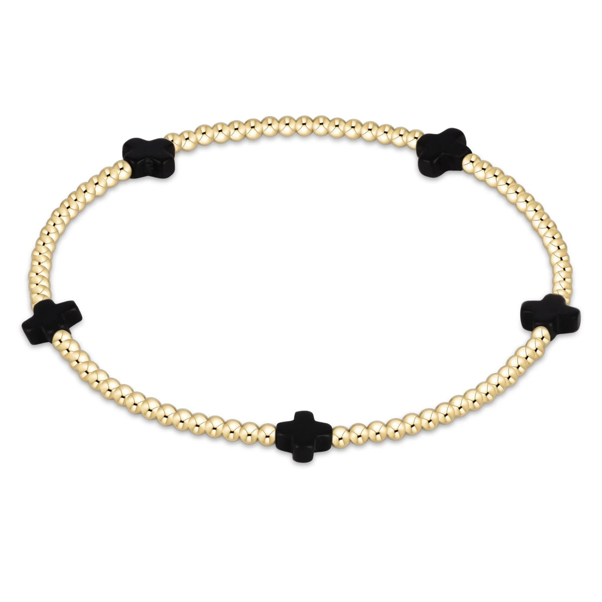ENewton/ Signature Cross Small 2MM Gold Bracelet-Onyx