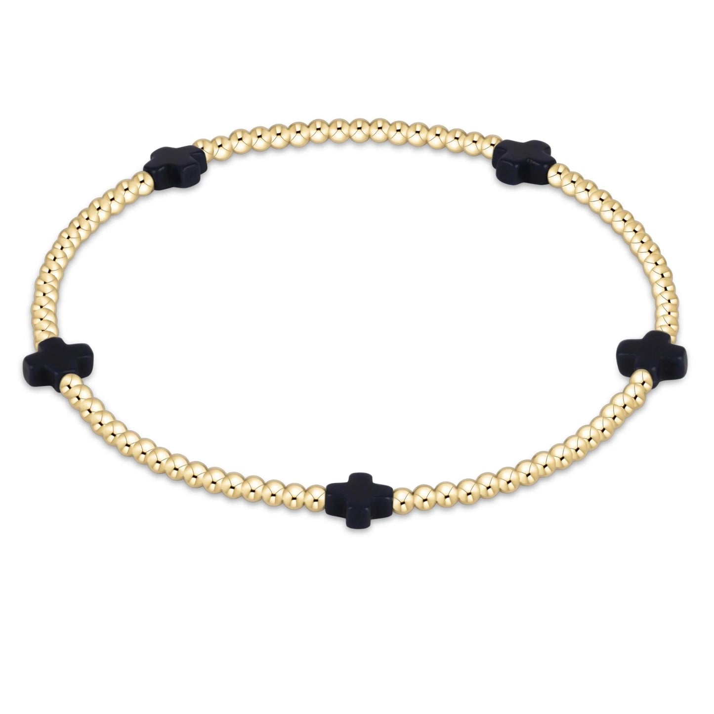 ENewton/ Signature Cross Small 2MM Gold Bracelet-Navy