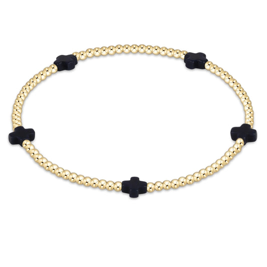 ENewton/ Signature Cross Small 2MM Gold Bracelet-Navy