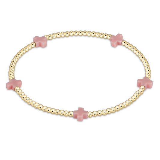 ENewton/ Signature Cross Small 2MM Gold Bracelet-Pink