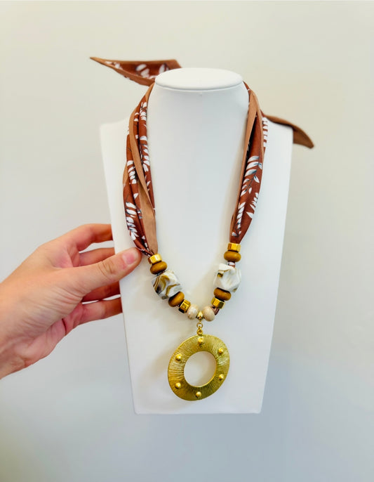 BPD/ Scarf III Necklace/ Gold Studded Circle Pendant