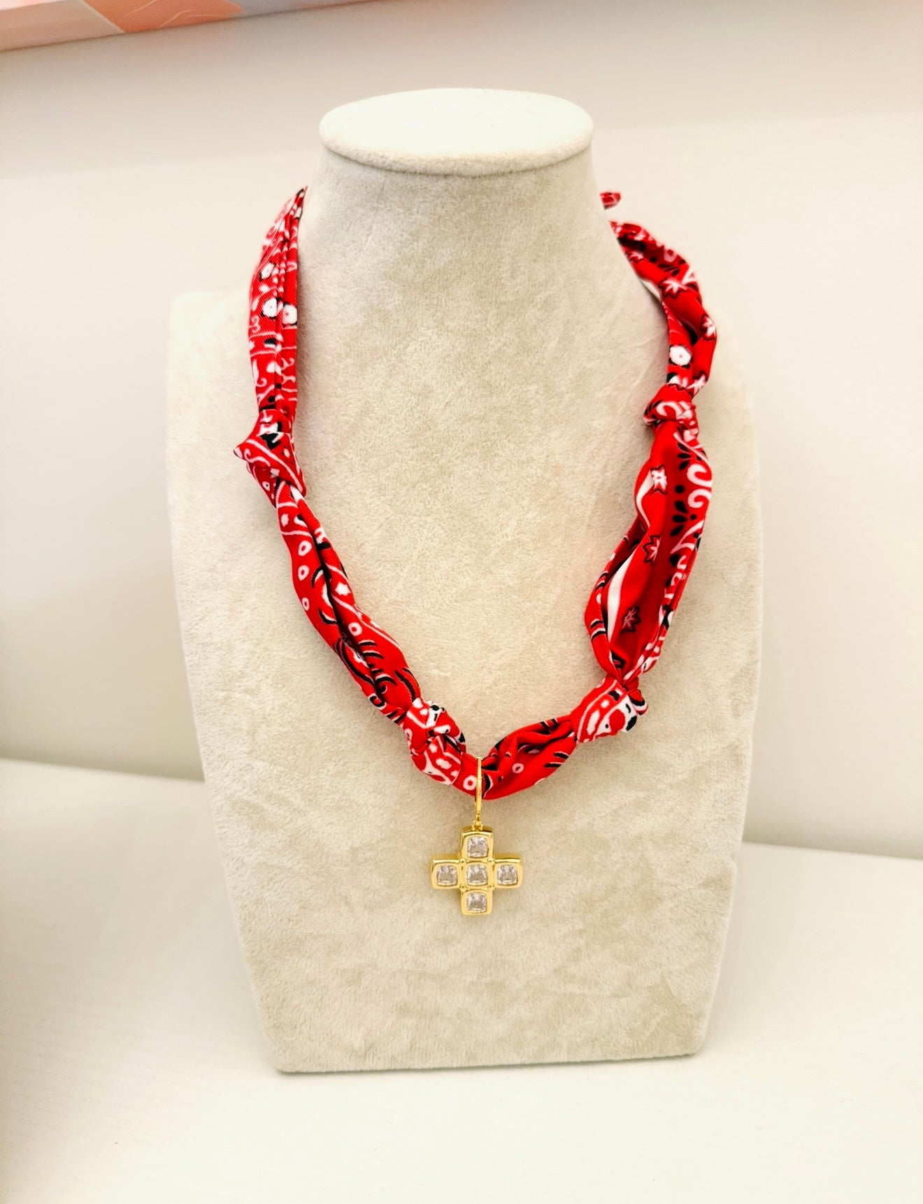 The Create Your Own Necklace-Red Bandana-Block Cross
