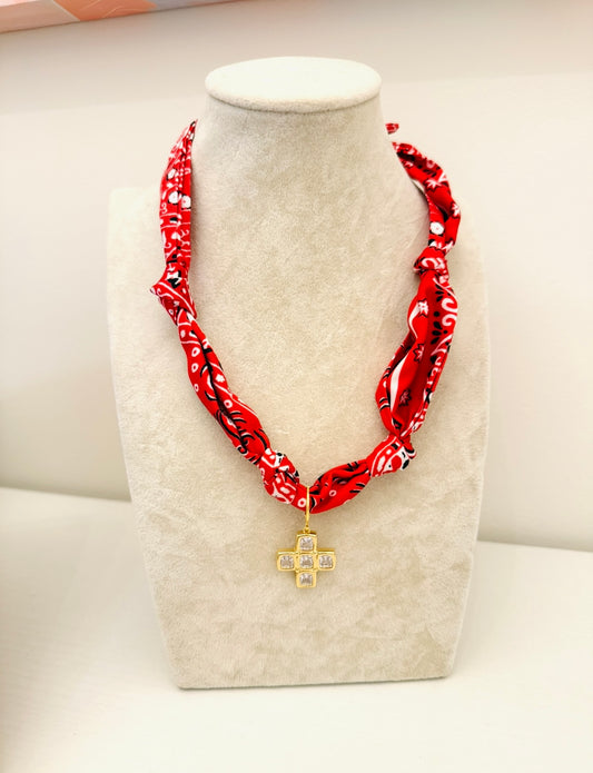 The Create Your Own Necklace-Red Bandana-Block Cross
