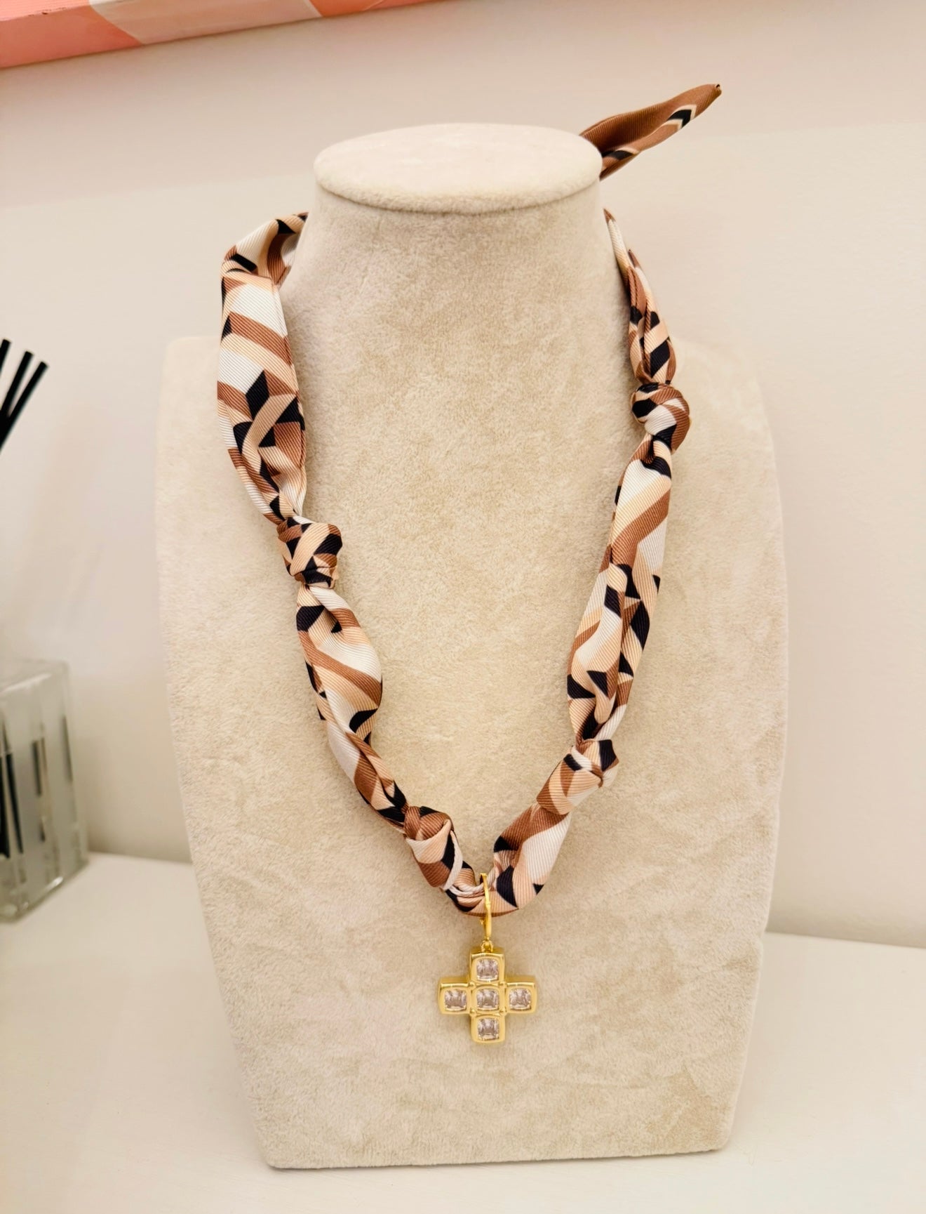 The Create Your Own Necklace-Taupe Neutral-Block Cross