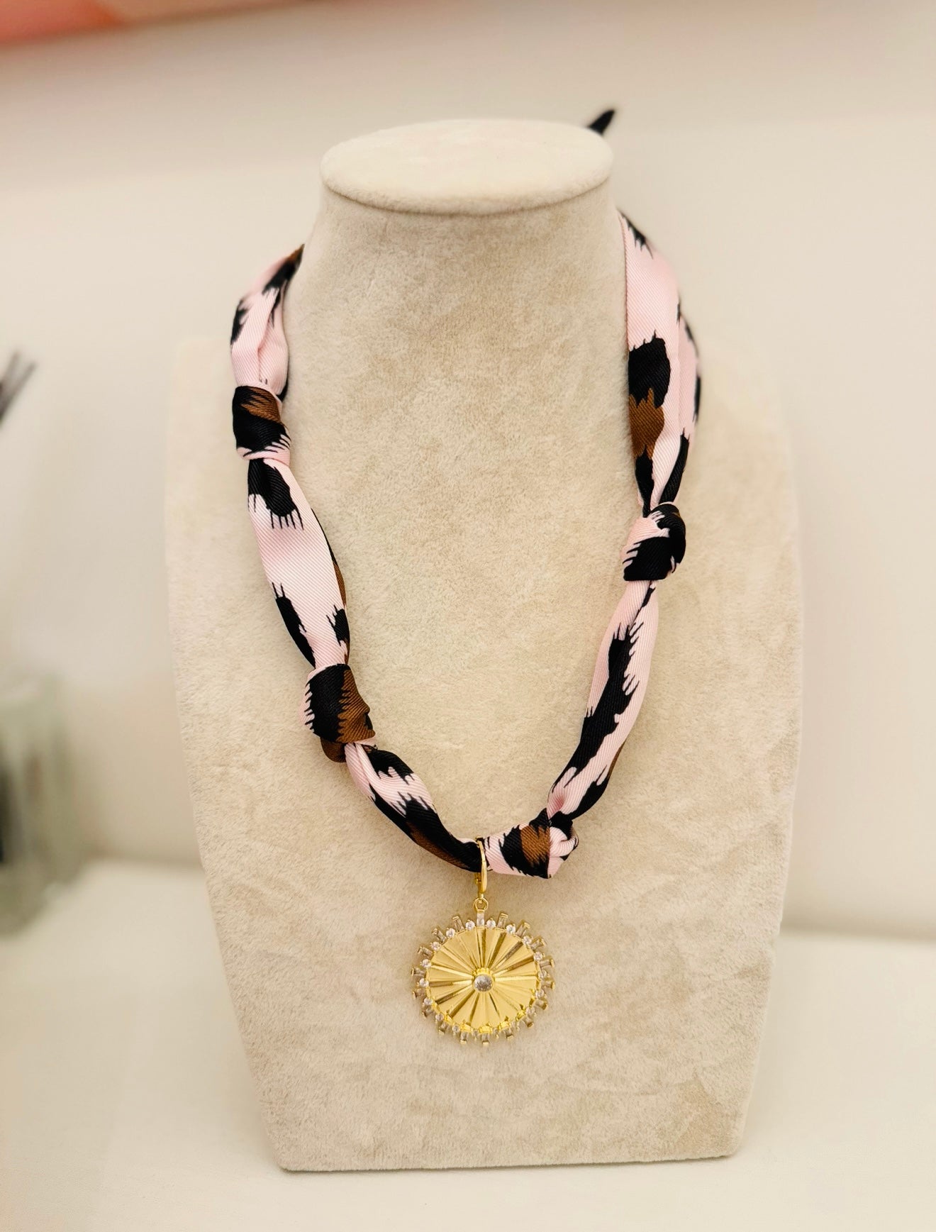 The Create Your Own Necklace-Beige Leopard-Large Coin