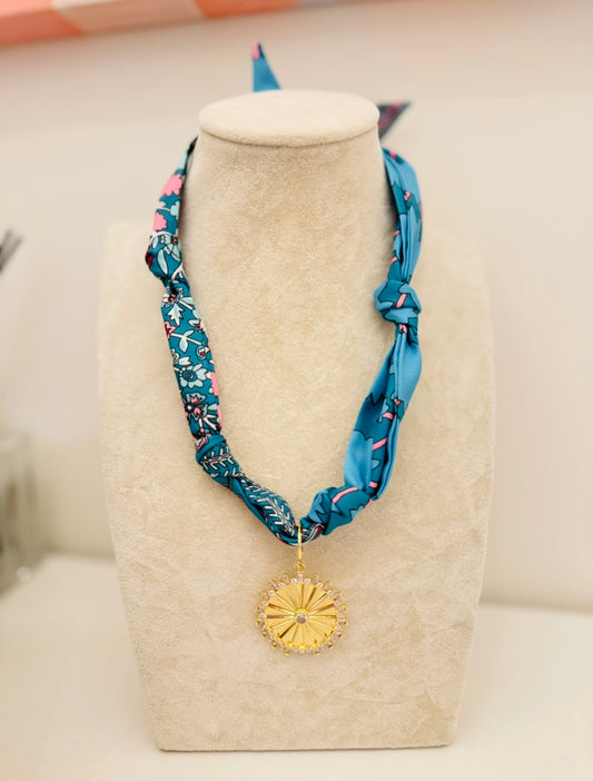 The Create Your Own Necklace-Teal and Pink Floral-CZ Coin