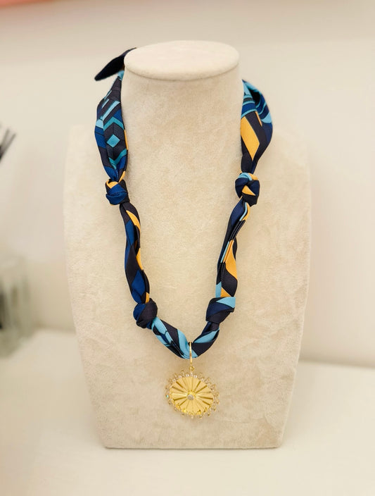 The Create Your Own Necklace-Blue and Black Stripe-CZ Coin