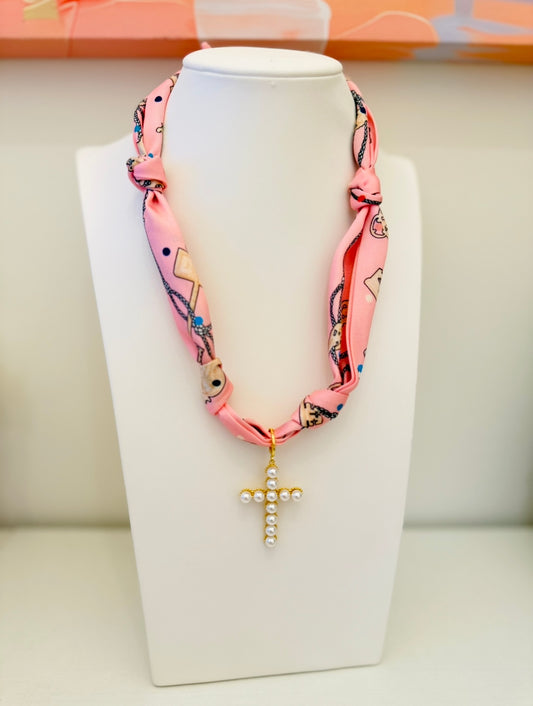 The Create Your Own Necklace-Scarf CC-Pearl Cross