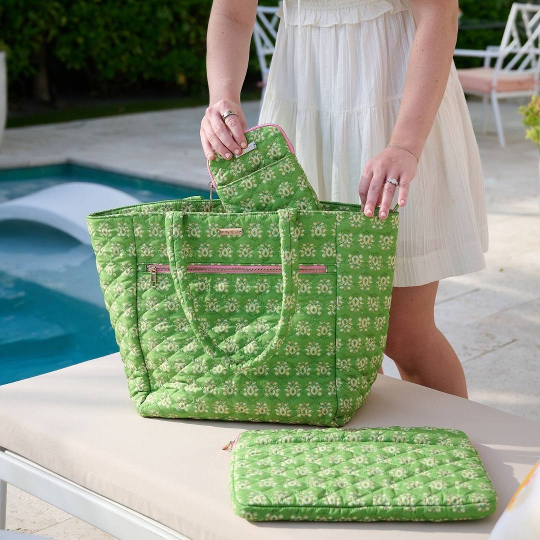 Laura Park/ Quilted Tote Bag/ Rosemary Meadow