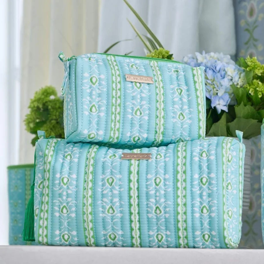 Laura Park/ Signature Large Cosmetic Bag/ Rosemary Stripe Blue