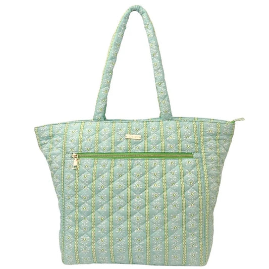 Laura Park/ Quilted Tote Bag/ Rosemary Stripe Blue