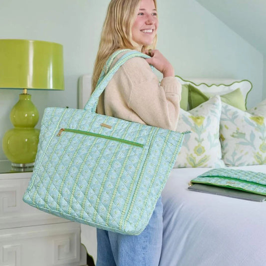 Laura Park/ Quilted Tote Bag/ Rosemary Stripe Blue