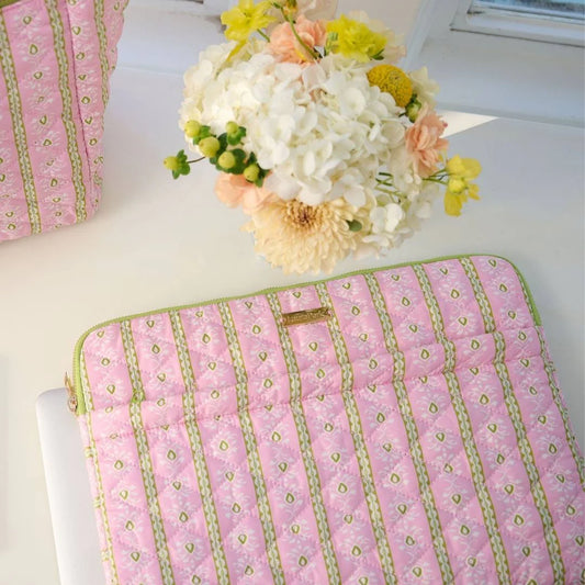 Laura Park/ Quilted Laptop Case/ Rosemary Stripe Pink