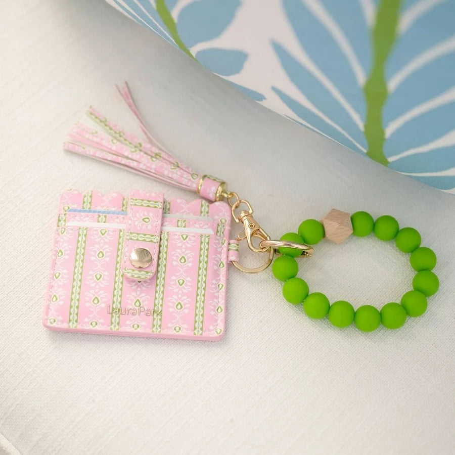 Laura Park/ Keychain Wristlet Wallet/ Rosemary Stripe Pink