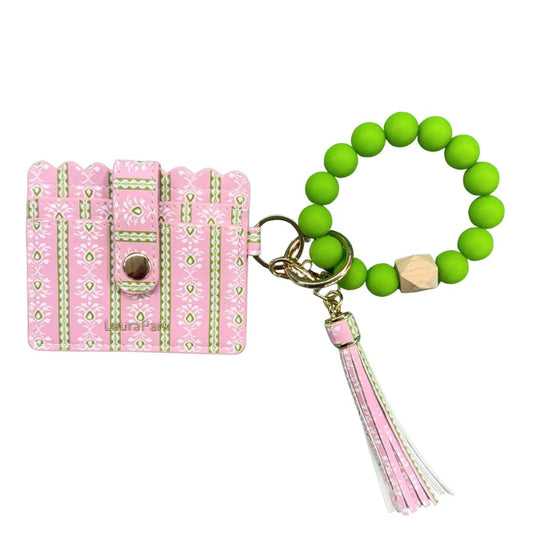 Laura Park/ Keychain Wristlet Wallet/ Rosemary Stripe Pink