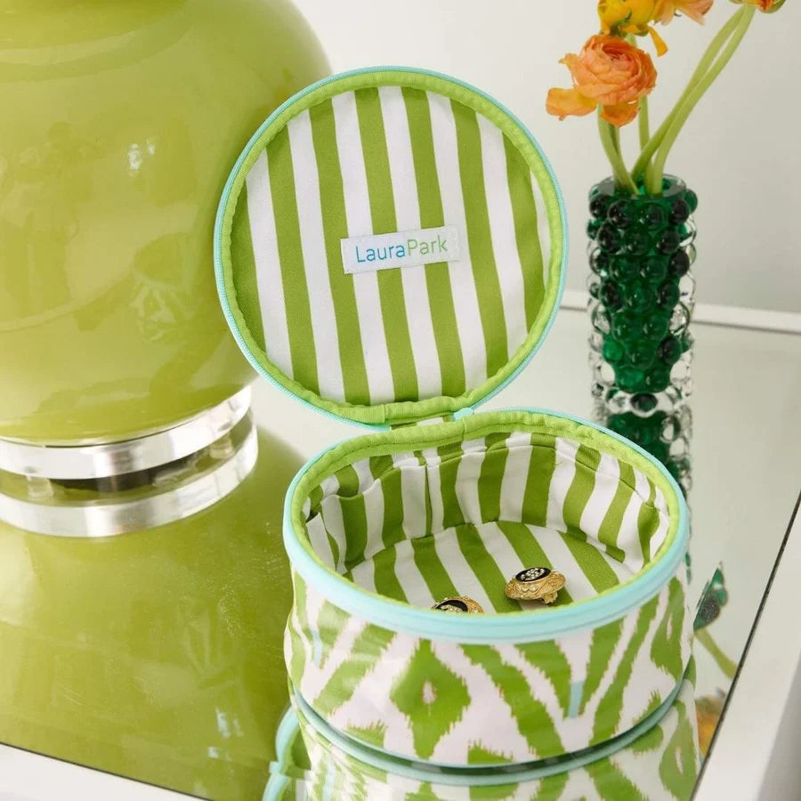 Laura Park/ Round Jewelry Case/ Petite Frond Green