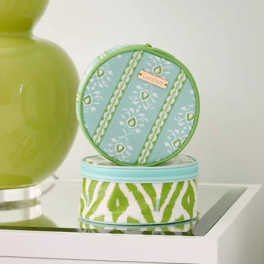 Laura Park/ Round Jewelry Case/ Rosemary Stripe Blue