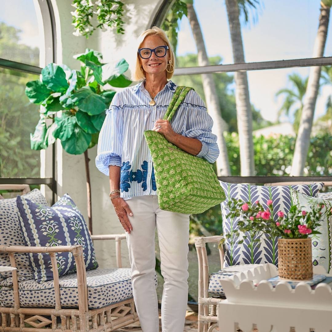 Laura Park/ Quilted Tote Bag/ Rosemary Meadow
