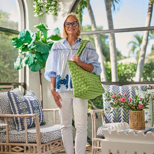 Laura Park/ Quilted Tote Bag/ Rosemary Meadow
