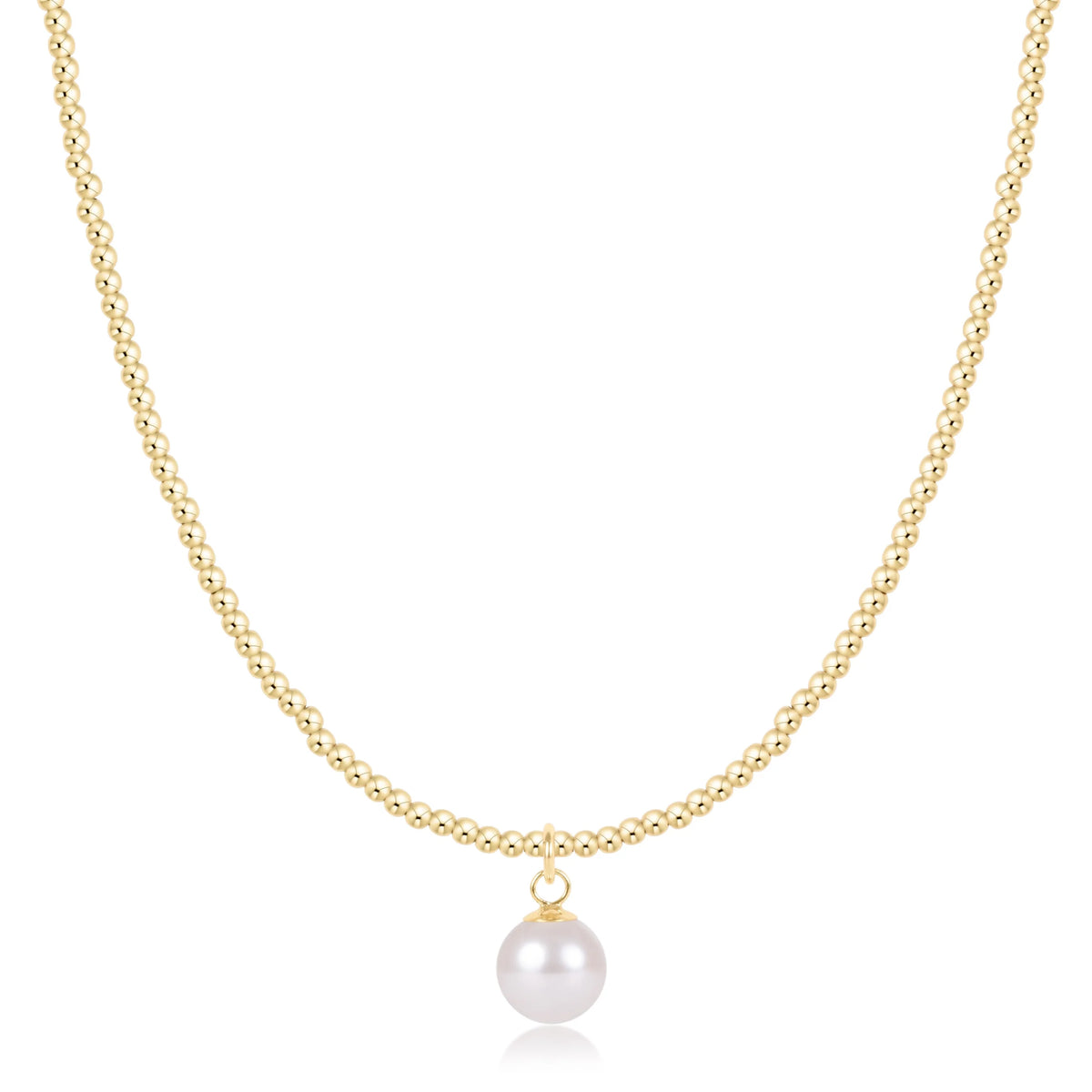 ENewton/ 15" Choker Beaded-Classic Gold 2MM-Classic Pearl 8MM Charm