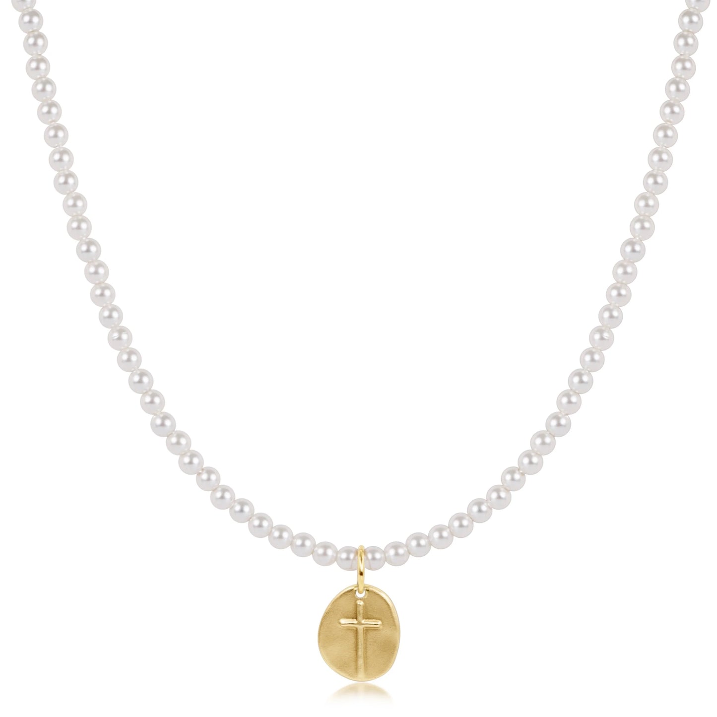 ENewton/ 15" Choker Beaded-Classic Pearl 3MM-Inspire Small Gold Disc