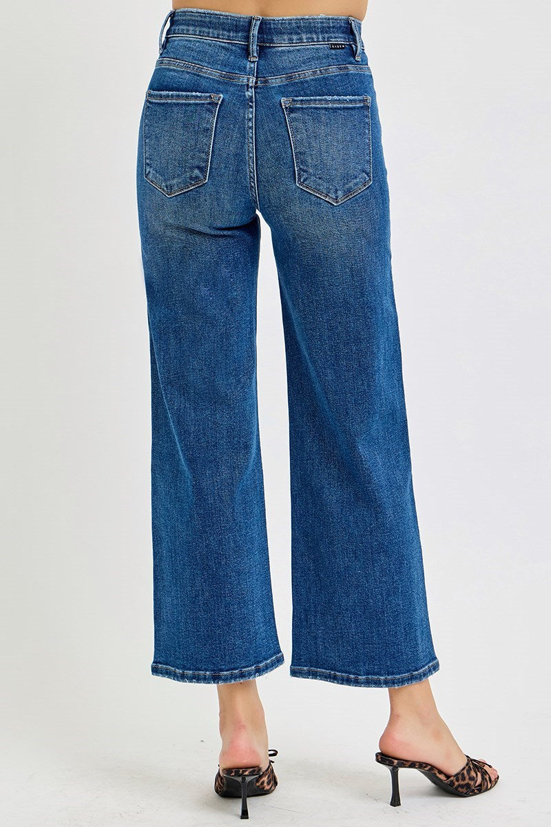 Risen/ HR Crop Wide Jean/ Dark Wash